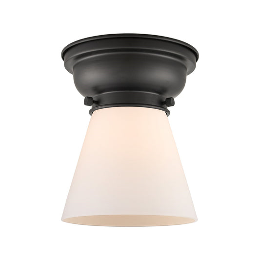 Innovations Cone 6.25in 1-Light Flush Mount | Industrial Matte Black Steel and Matte White Frosted Glass | Hallway & Bathroom | 6.25 | Model 623-1F-BK-G61