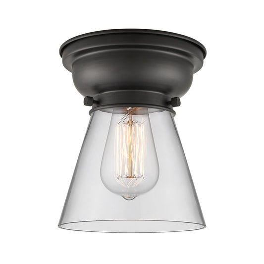 Innovations Cone 6.25in 1-Light Flush Mount | Industrial Matte Black Steel and Clear Glass | Bedroom & Hallway | 6.25 x 6.25 x 8.25 | Model 623-1F-BK-G62