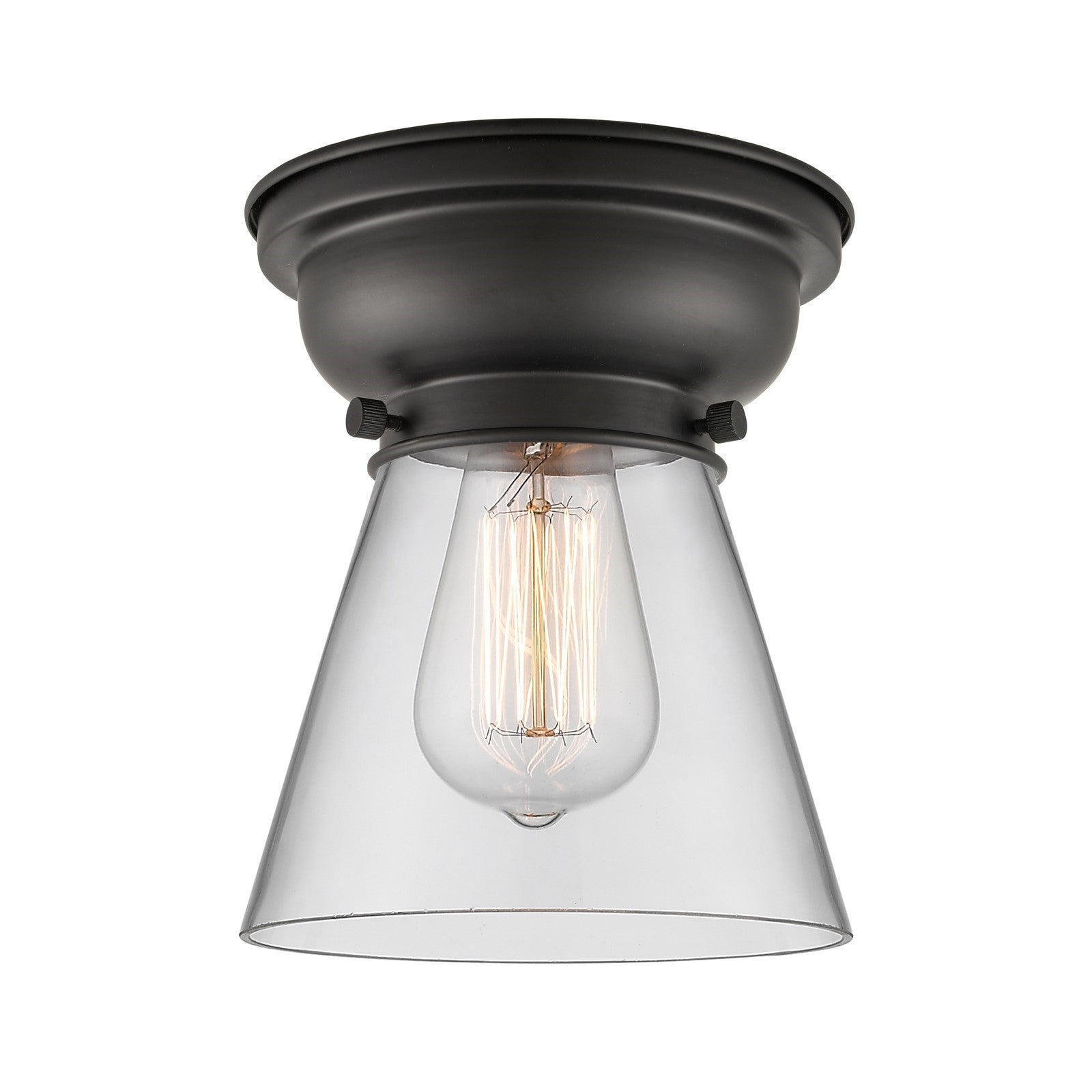 Innovations Cone 6.25in 1-Light Flush Mount | Industrial Matte Black Steel and Clear Glass | Bedroom & Hallway | 6.25 x 6.25 x | Model 623-1F-BK-G62-LED