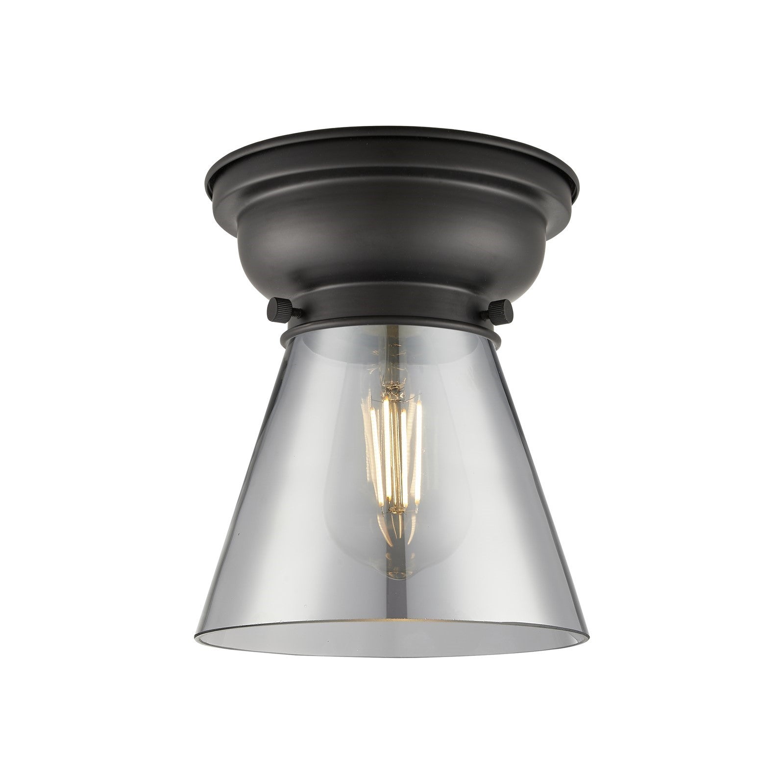 Innovations Cone 6.25in 1-Light Flush Mount | Industrial Matte Black and Light Smoke Glass | Bedroom & Hallway | 6.25 x 6.25 x 8.25 | Model 623-1F-BK-G63
