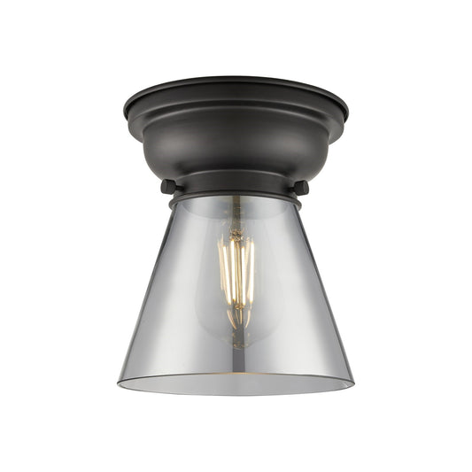 Innovations Cone 6.25in 1-Light Flush Mount | Industrial Matte Black and Light Smoke Glass | Bedroom & Hallway | 6.25 x 6.25 x 8.25 | Model 623-1F-BK-G63