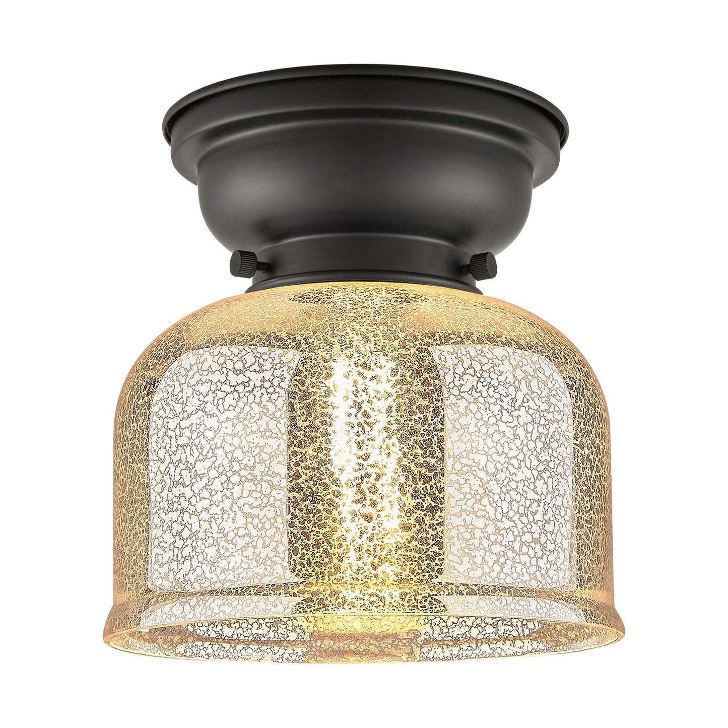 Innovations Bell 8in 1-Light Flush Mount | Traditional Farmhouse Matte Black Steel and Silver Plated Mercury Glass | Entryway & | Model 623-1F-BK-G78