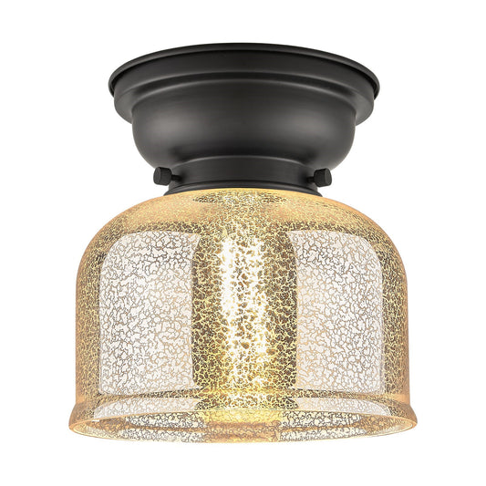 Innovations Bell 8in 1-Light Flush Mount | Traditional Farmhouse Matte Black Steel and Silver Plated Mercury Glass | Entryway & | Model 623-1F-BK-G78-LED
