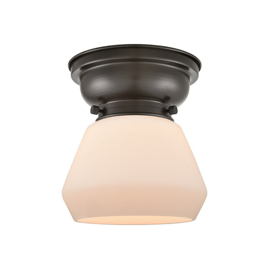 Innovations Fulton 7in 1-Light Flush Mount | Industrial Oil Rubbed Bronze Steel and Matte White Frosted Glass | Hallway & | Model 623-1F-OB-G171-LED