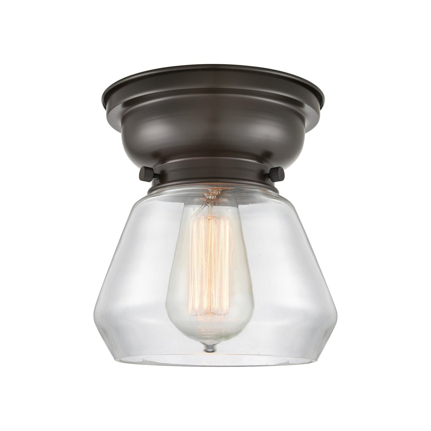 Innovations Fulton 7in 1-Light Flush Mount | Industrial Oil Rubbed Bronze Steel and Clear Glass | Hallway & Entryway | 7 x 7 x 7.75 | Model 623-1F-OB-G172
