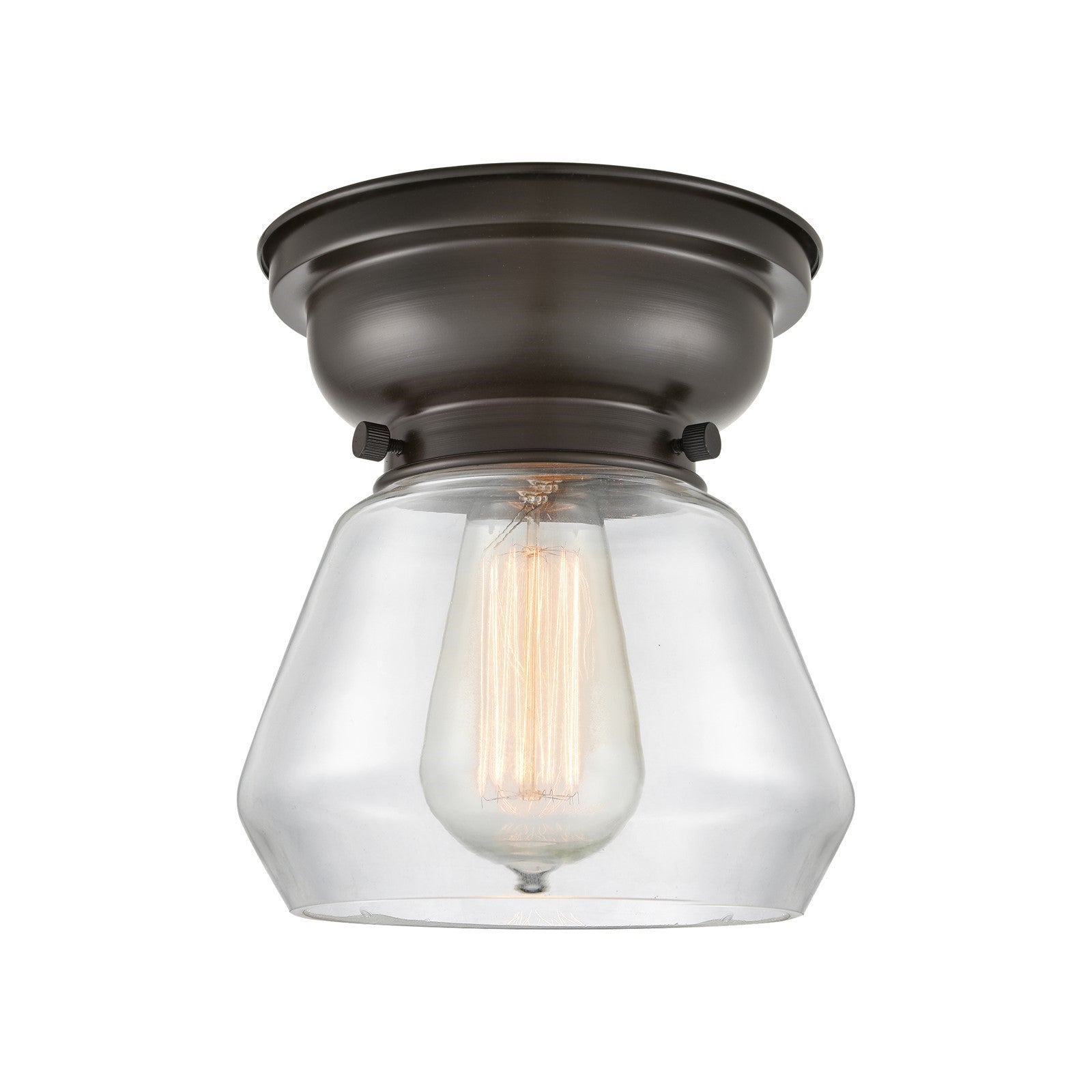 Innovations Fulton 7in 1-Light Flush Mount | Industrial Oil Rubbed Bronze Steel and Clear Glass | Hallway & Entryway | 7 x 7 x 7.75 | Model 623-1F-OB-G172