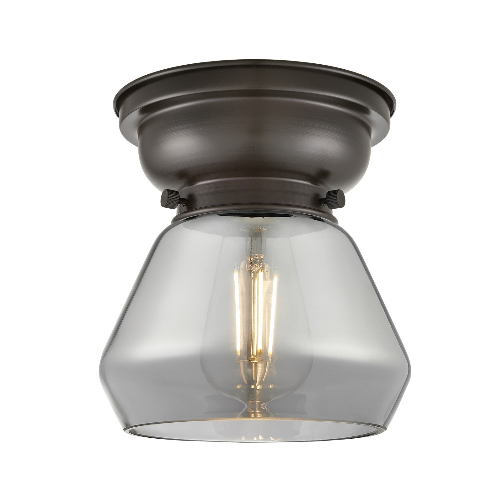 Innovations Fulton 7in 1-Light Flush Mount | Industrial Oil Rubbed Bronze Steel and Light Smoke Glass | Hallway & Entryway | 7 x | Model 623-1F-OB-G173