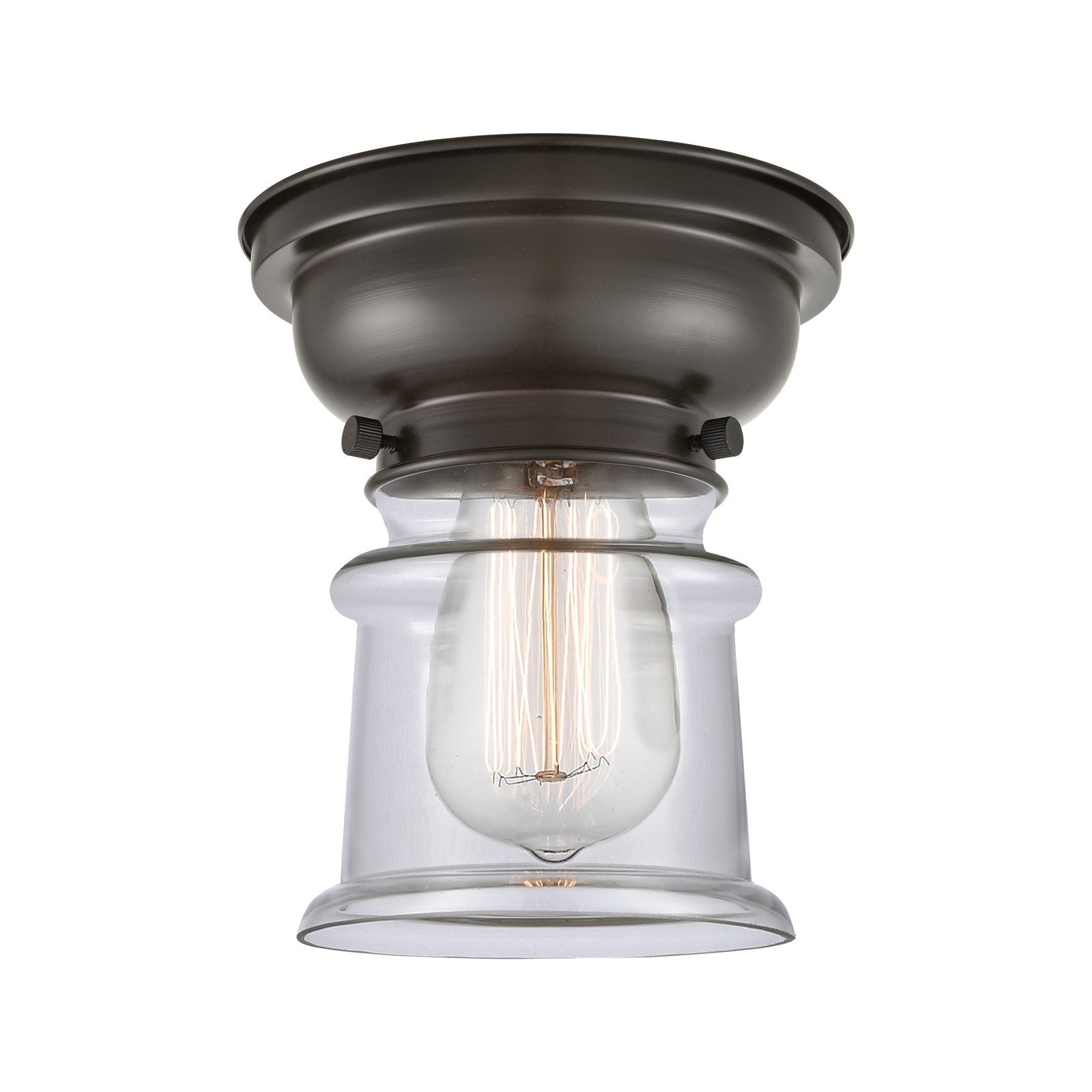 Innovations Canton 6in 1-Light Flush Mount | Industrial Oil Rubbed Bronze Steel and Clear Glass | Hallway & Entryway Damp | Model 623-1F-OB-G182S-LED