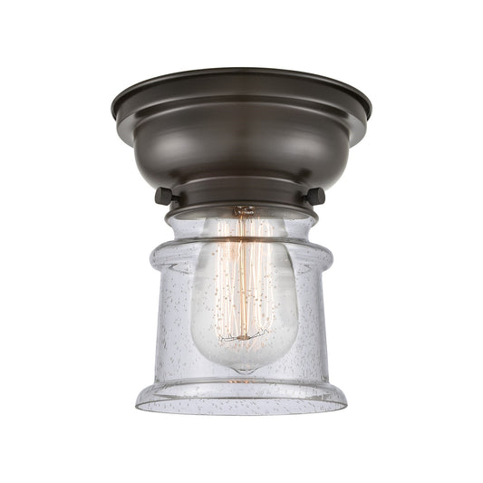 Innovations Canton 1-Light 5.25in Flush Mount | Industrial Farmhouse Oil Rubbed Bronze Steel and Seedy Glass | Hallway & Bathroom | Model 623-1F-OB-G184S