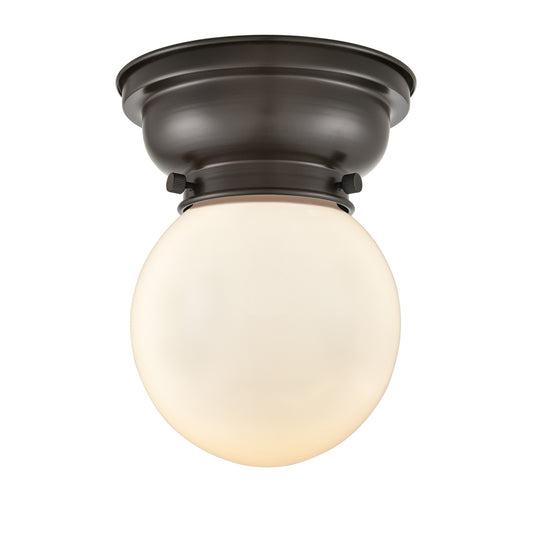 Innovations Beacon 6in 1-Light Flush Mount | Industrial Oil Rubbed Bronze Steel and Matte White Frosted Glass | Bedroom & | Model 623-1F-OB-G201-6-LED