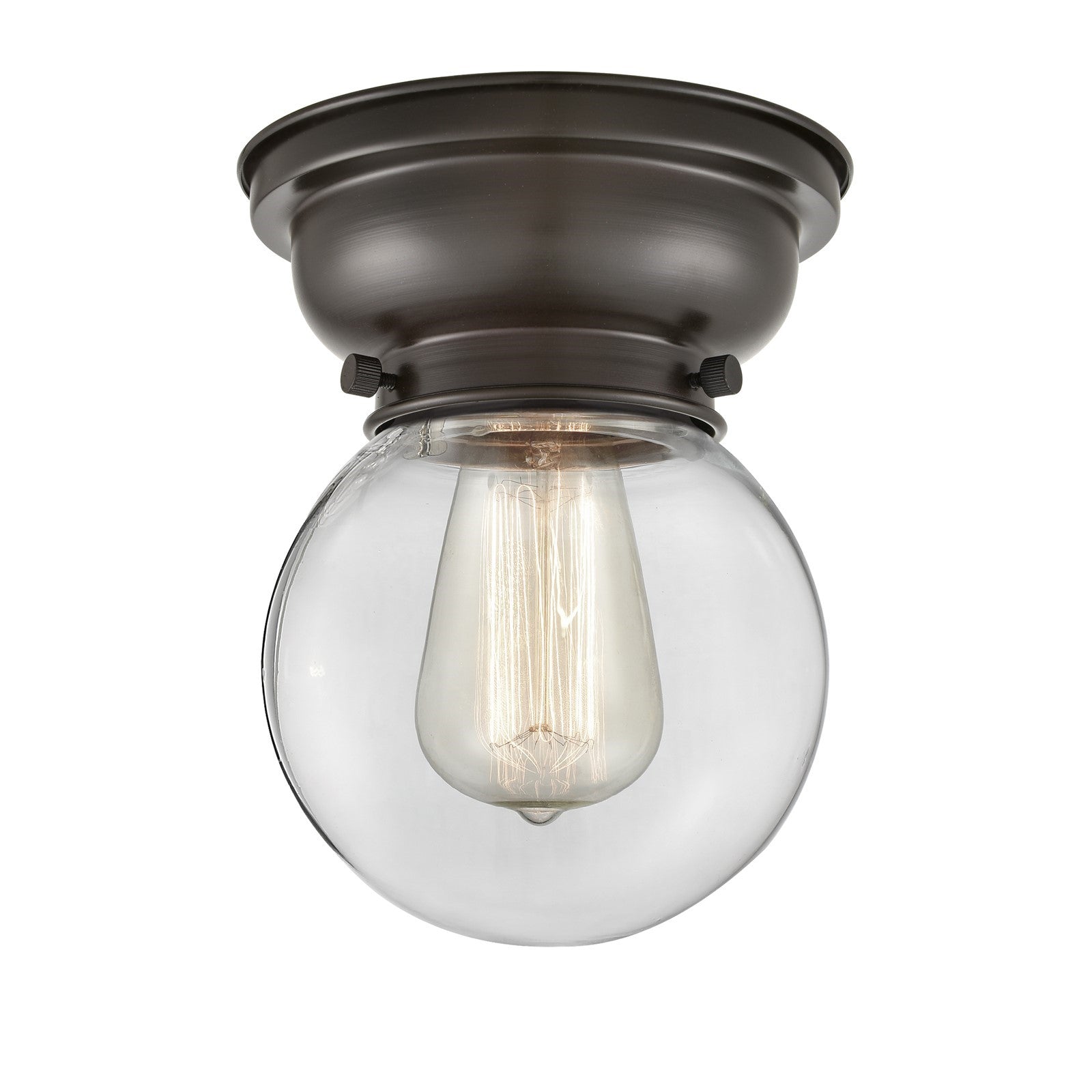 Innovations Beacon 6in 1-Light Flush Mount | Industrial Oil Rubbed Bronze Steel and Clear Glass | Hallway & Entryway | 6 x 6 | Model 623-1F-OB-G202-6-LED