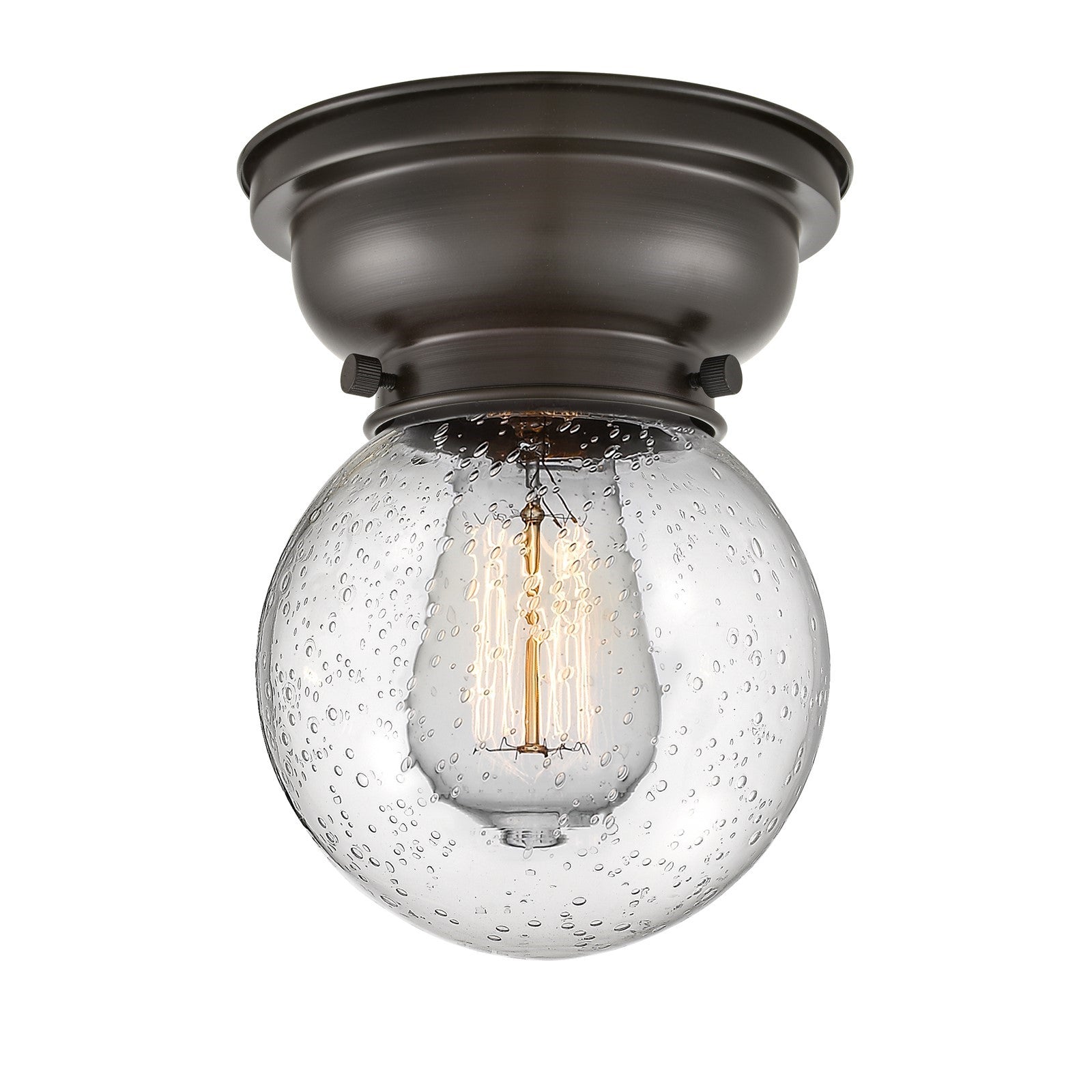 Innovations Beacon 6in 1-Light Flush Mount | Industrial Oil Rubbed Bronze Steel and Seedy Glass | Hallway & Entryway | 600 | Model 623-1F-OB-G204-6-LED