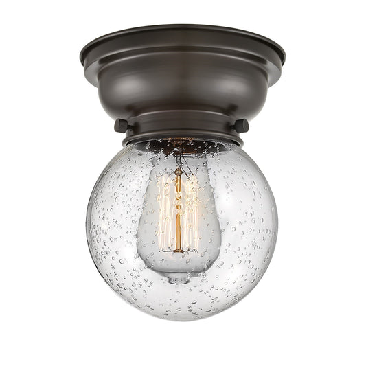Innovations Beacon 6in 1-Light Flush Mount | Industrial Oil Rubbed Bronze Steel and Seedy Glass | Hallway & Entryway | 600 | Model 623-1F-OB-G204-6-LED