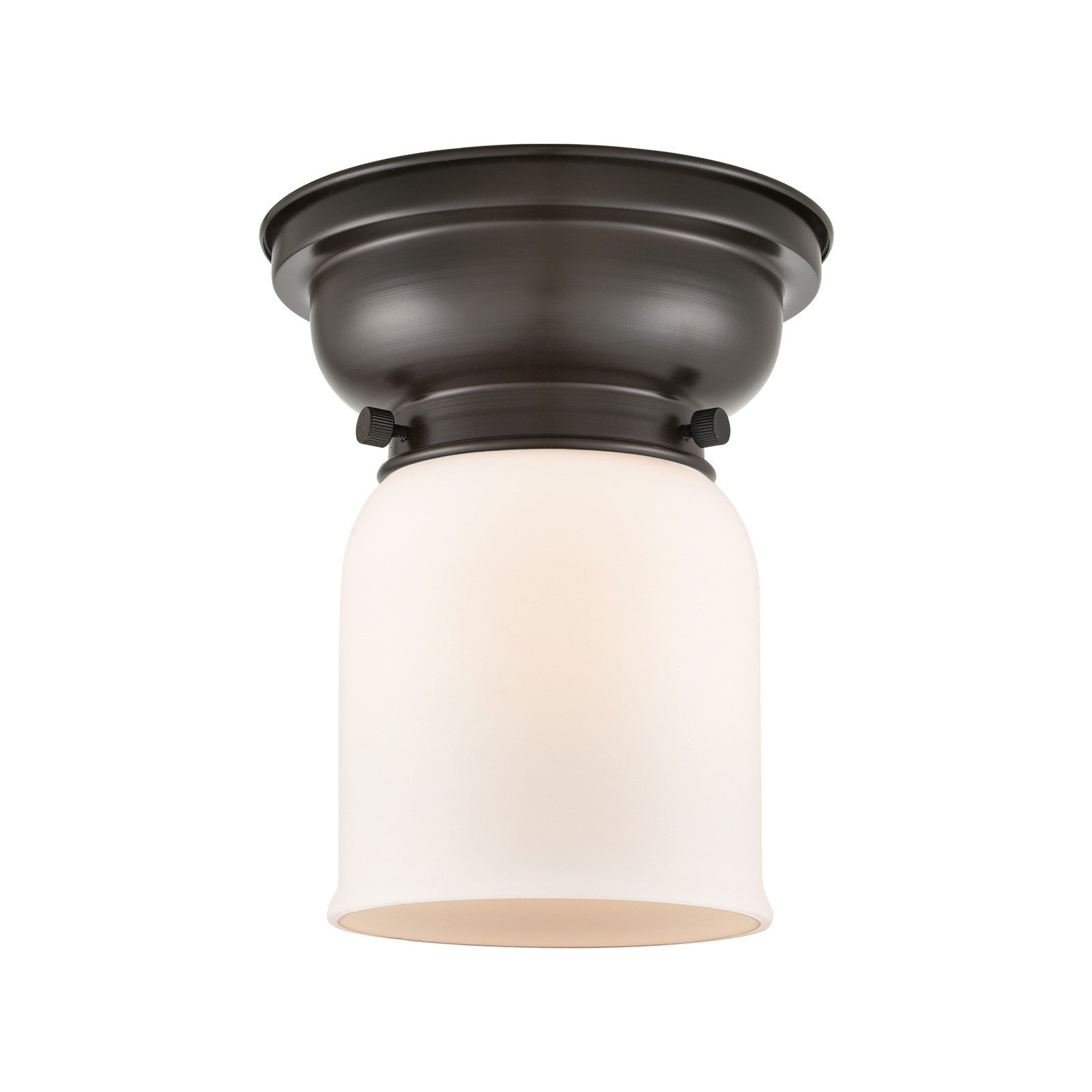 Innovations Bell 5in 1-Light Flush Mount | Industrial Farmhouse Oil Rubbed Bronze Steel and Matte White Frosted Glass | Bedroom | Model 623-1F-OB-G51-LED
