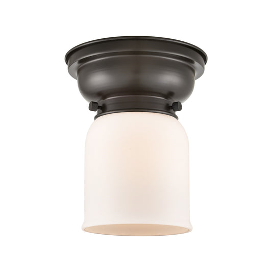 Innovations Bell 5in 1-Light Flush Mount | Industrial Farmhouse Oil Rubbed Bronze Steel and Matte White Frosted Glass | Bedroom | Model 623-1F-OB-G51-LED