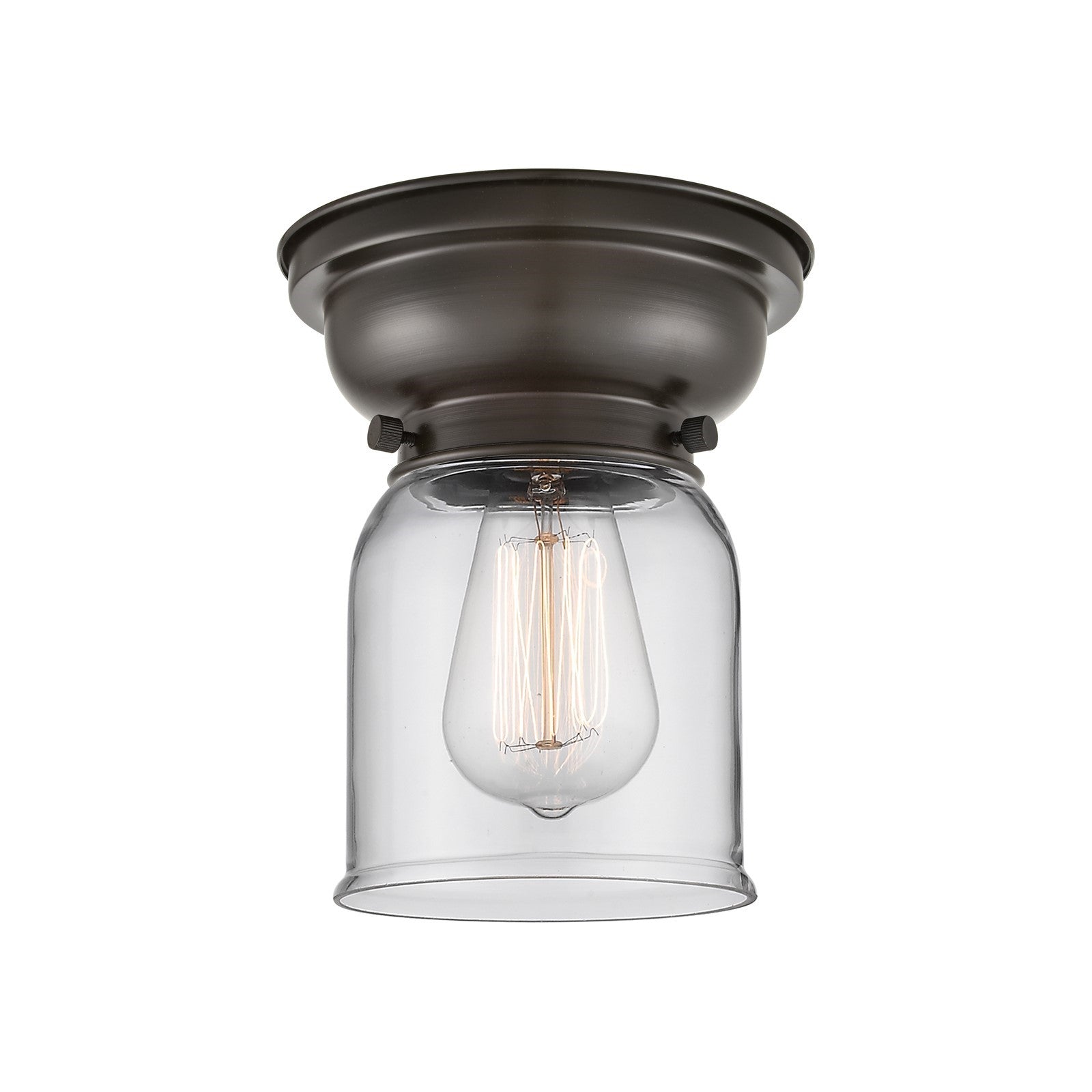 Innovations Bell 5in 1-Light Flush Mount | Industrial Oil Rubbed Bronze Steel and Clear Glass | Hallway & Entryway | 5 x 5 x 8 in | Model 623-1F-OB-G52