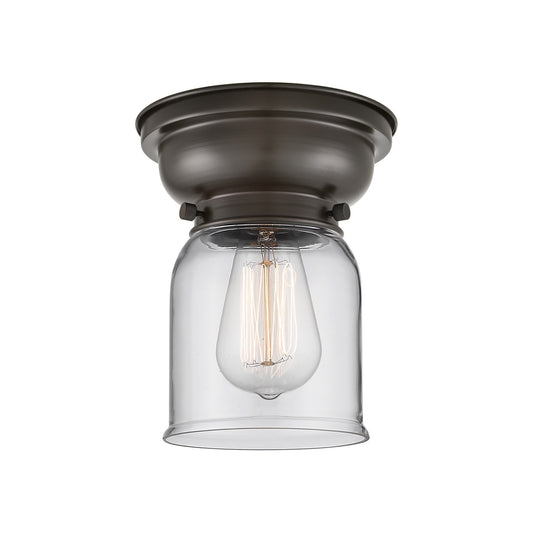 Innovations Bell 5in 1-Light Flush Mount | Industrial Oil Rubbed Bronze Steel and Clear Glass | Entryway & Hallway | 5 x 5 x 8 in | Model 623-1F-OB-G52-LED