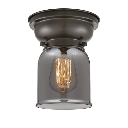 Innovations Bell 5in 1-Light Flush Mount | Industrial Farmhouse Oil Rubbed Bronze Steel and Light Smoke Glass | Entryway & Hallway | Model 623-1F-OB-G53