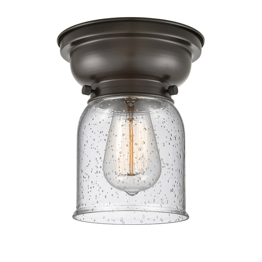 Innovations Bell 5in 1-Light Flush Mount | Industrial Oil Rubbed Bronze Steel and Seedy Glass | Entryway & Hallway | 5 x 5 x 8 in | Model 623-1F-OB-G54-LED