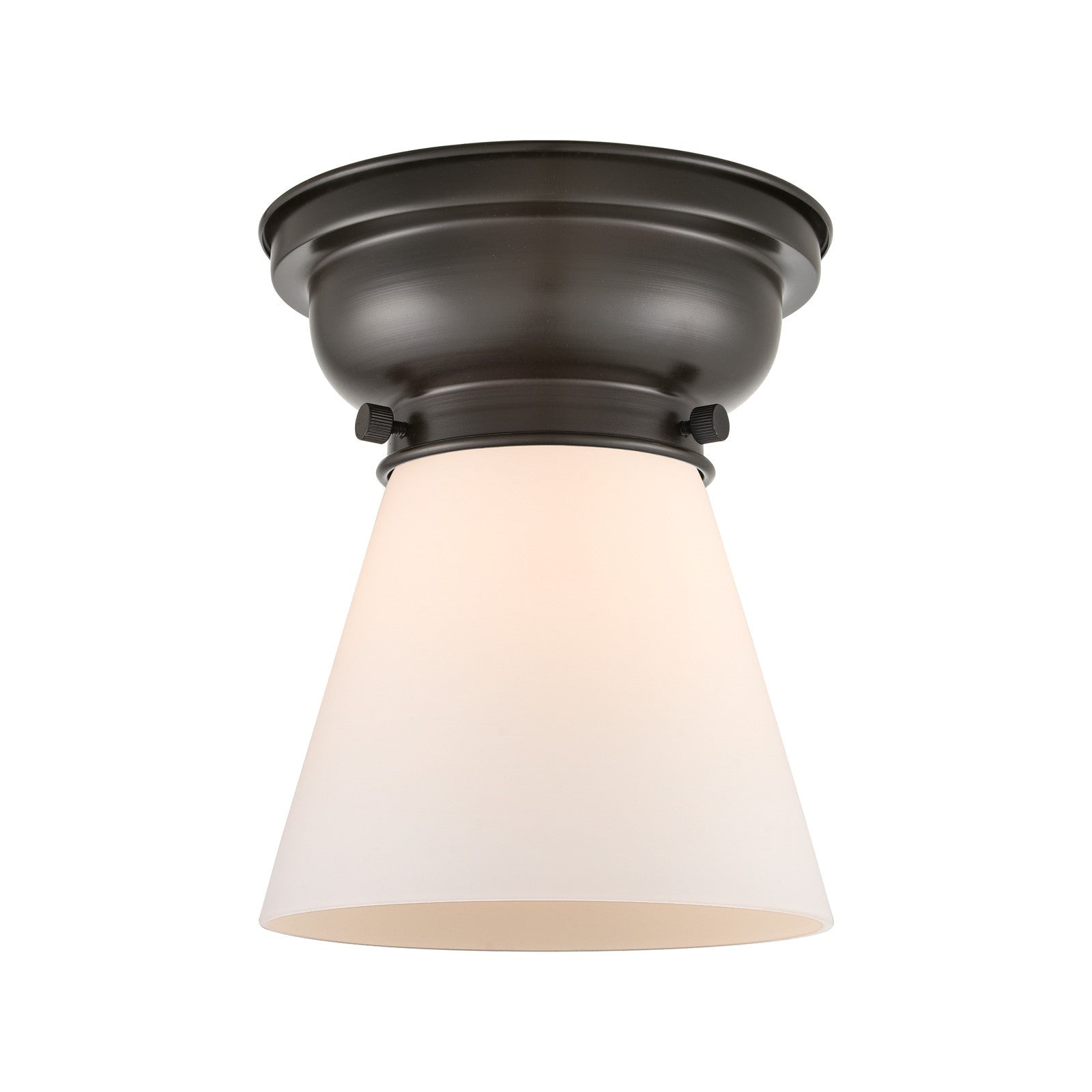 Innovations Cone 6.25in 1-Light Flush Mount | Industrial Oil Rubbed Bronze Steel and Matte White Frosted Glass | Hallway & Bathroom | Model 623-1F-OB-G61