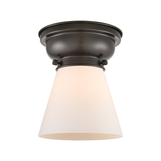 Innovations Cone 6.25in 1-Light Flush Mount | Industrial Oil Rubbed Bronze and Matte White Frosted Glass | Hallway & Bathroom | Model 623-1F-OB-G61-LED