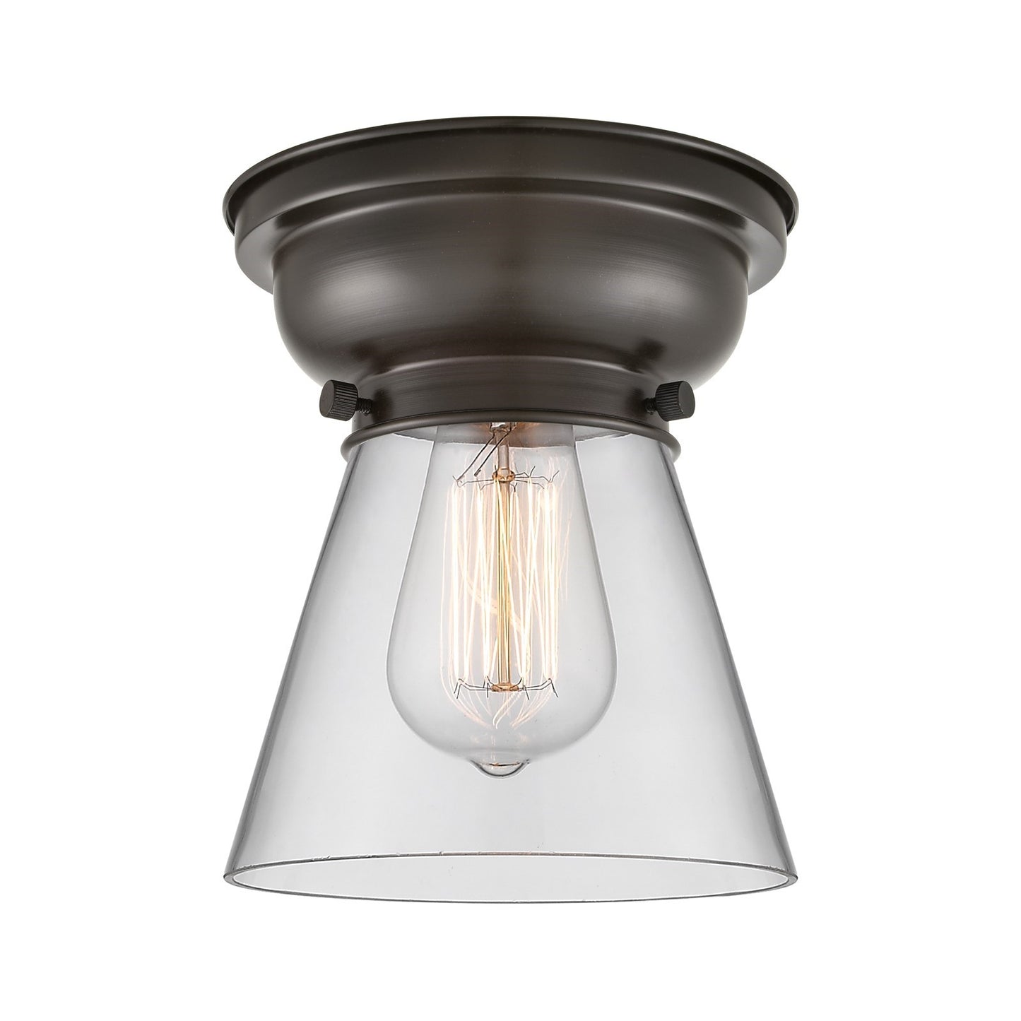 Innovations Cone 6.25in 1-Light Flush Mount | Industrial Oil Rubbed Bronze Steel and Clear Glass | Hallway & Entryway | 6.25 x 6.25 | Model 623-1F-OB-G62