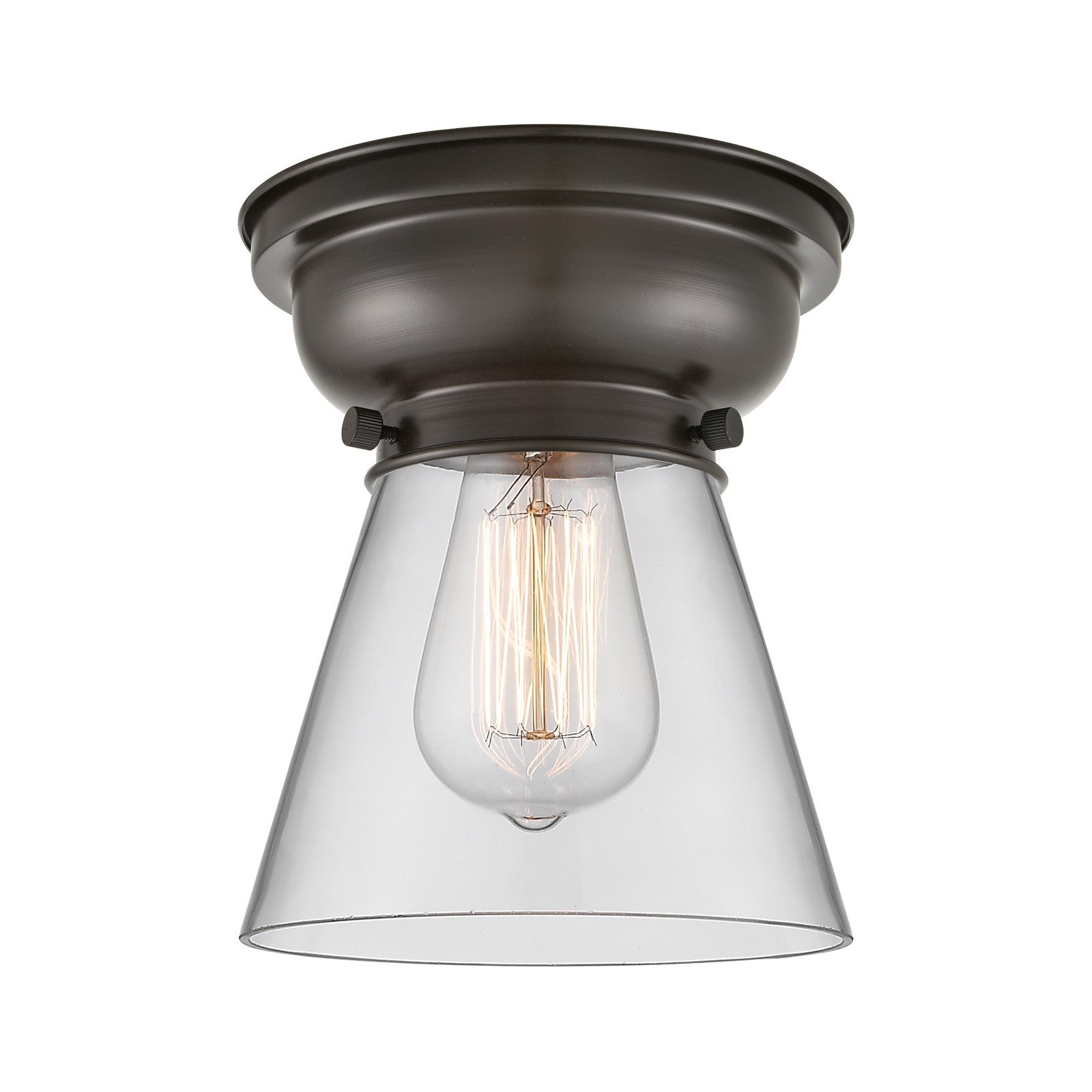 Innovations Cone 6.25in 1-Light Flush Mount | Industrial Oil Rubbed Bronze and Clear Glass | Damp Location Hallway & Bathroom | Model 623-1F-OB-G62-LED