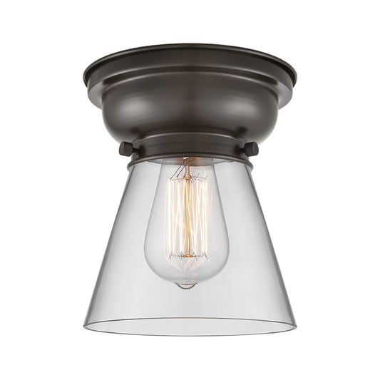 Innovations Cone 6.25in 1-Light Flush Mount | Industrial Oil Rubbed Bronze and Clear Glass | Damp Location Hallway & Bathroom | Model 623-1F-OB-G62-LED