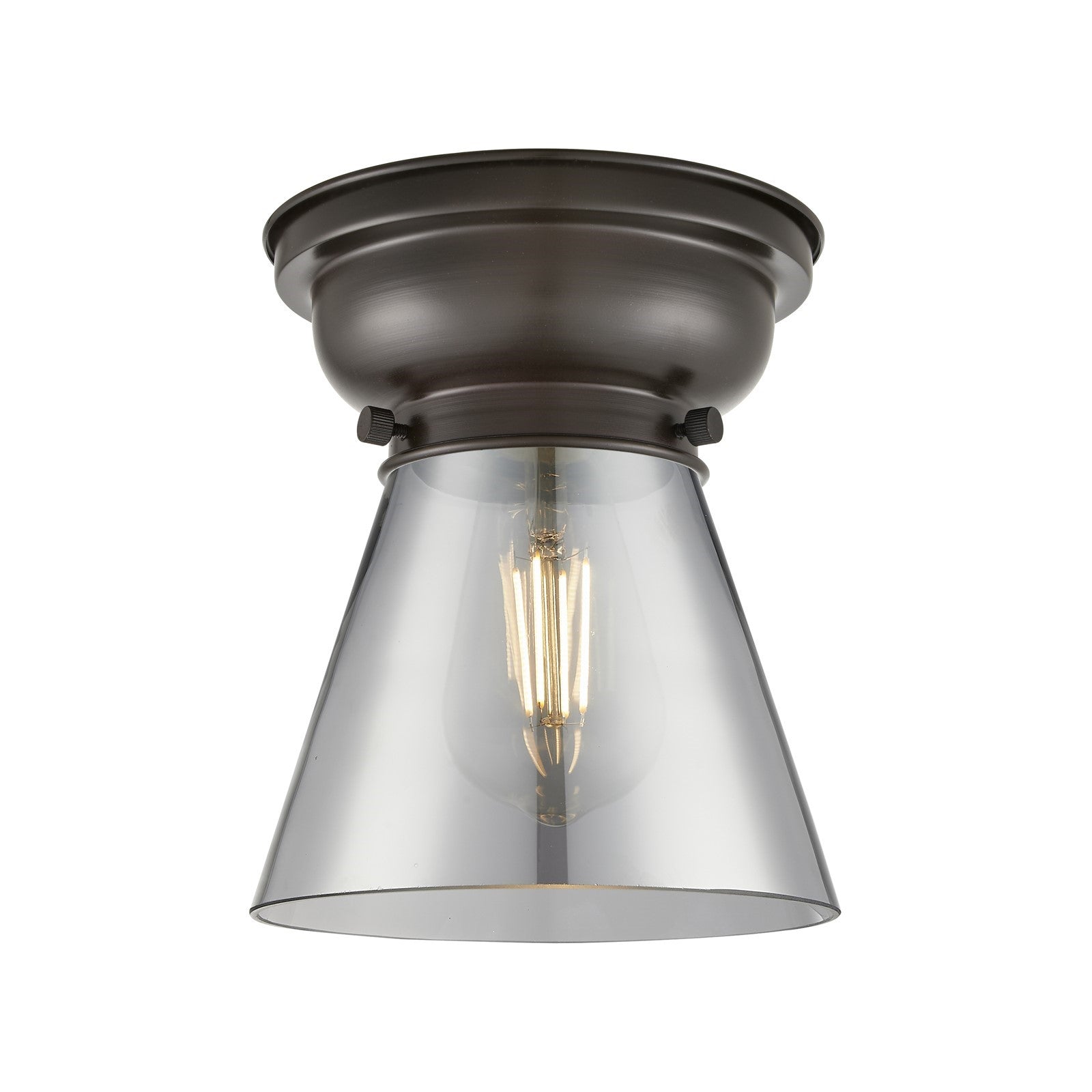 Innovations Cone 6.25in 1-Light Flush Mount | Industrial Oil Rubbed Bronze and Light Smoke Glass | Hallway & Entryway | 6.25 x 6.25 | Model 623-1F-OB-G63