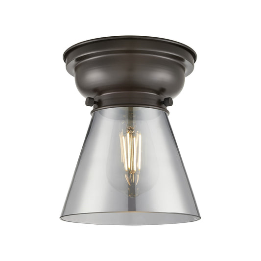 Innovations Cone 6.25in 1-Light Flush Mount | Industrial Oil Rubbed Bronze Steel and Light Smoke Glass | Bedroom & Hallway | Model 623-1F-OB-G63-LED