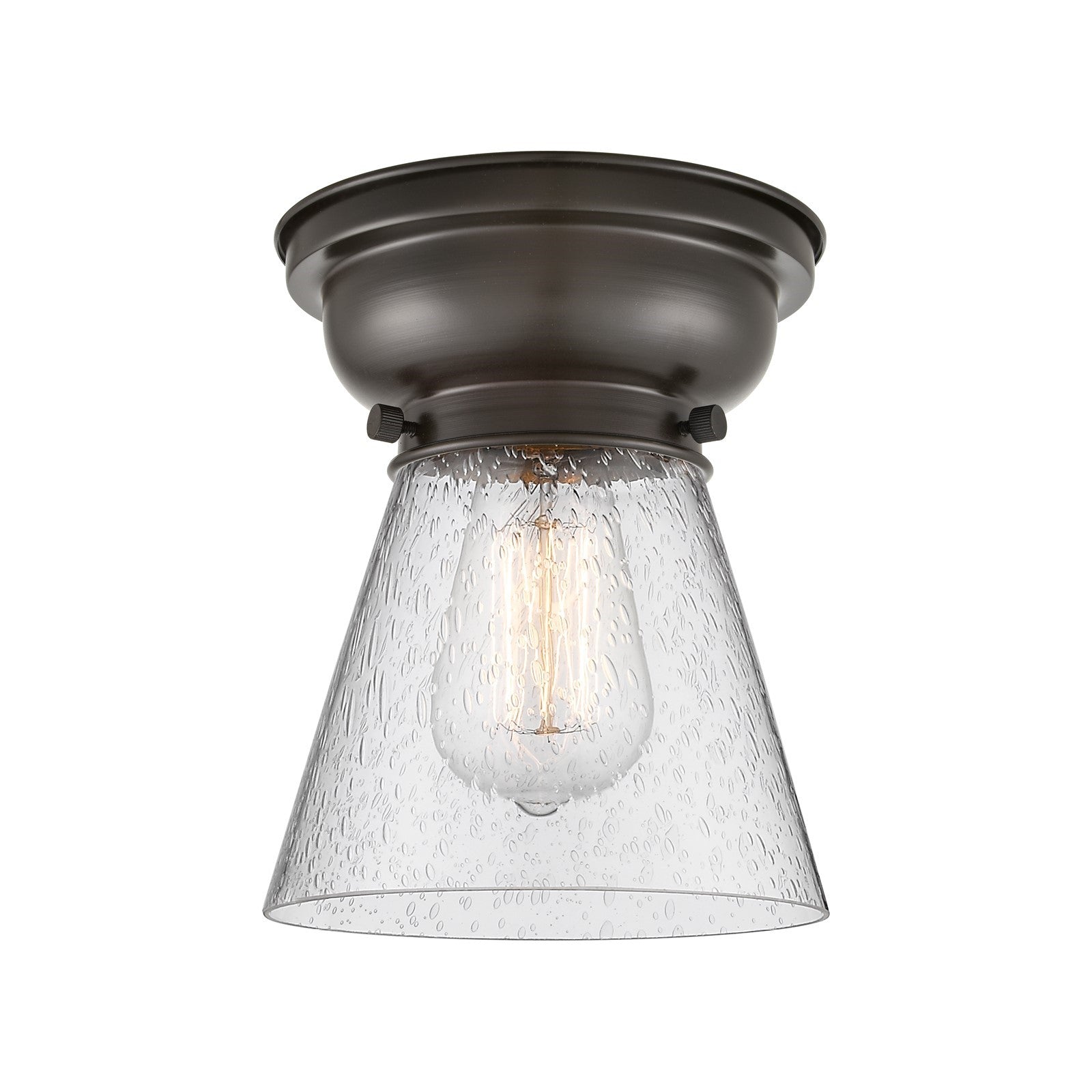 Innovations Cone 6.25in 1-Light Flush Mount | Industrial Oil Rubbed Bronze Steel and Seedy Glass | Hallway & Entryway | 6.25 x 6.25 | Model 623-1F-OB-G64