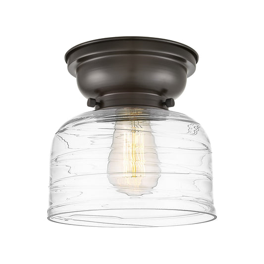 Innovations Bell 8in 1-Light Flush Mount | Industrial Oil Rubbed Bronze Steel and Clear Deco Swirl Glass | Hallway & Entryway | Model 623-1F-OB-G713