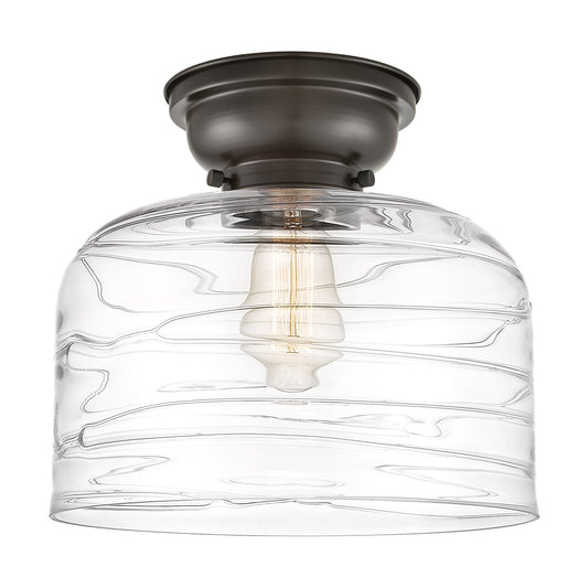 Innovations Bell 12in 1-Light Flush Mount | Industrial Oil Rubbed Bronze and Clear Deco Swirl Glass | Hallway & Bathroom | Model 623-1F-OB-G713-L-LED