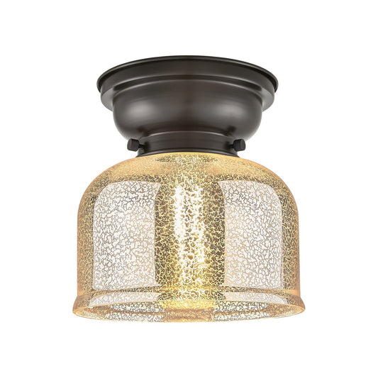 Innovations Bell 8in 1-Light Flush Mount | Traditional Farmhouse Oil Rubbed Bronze Steel and Silver Plated Mercury Glass | Entryway | Model 623-1F-OB-G78