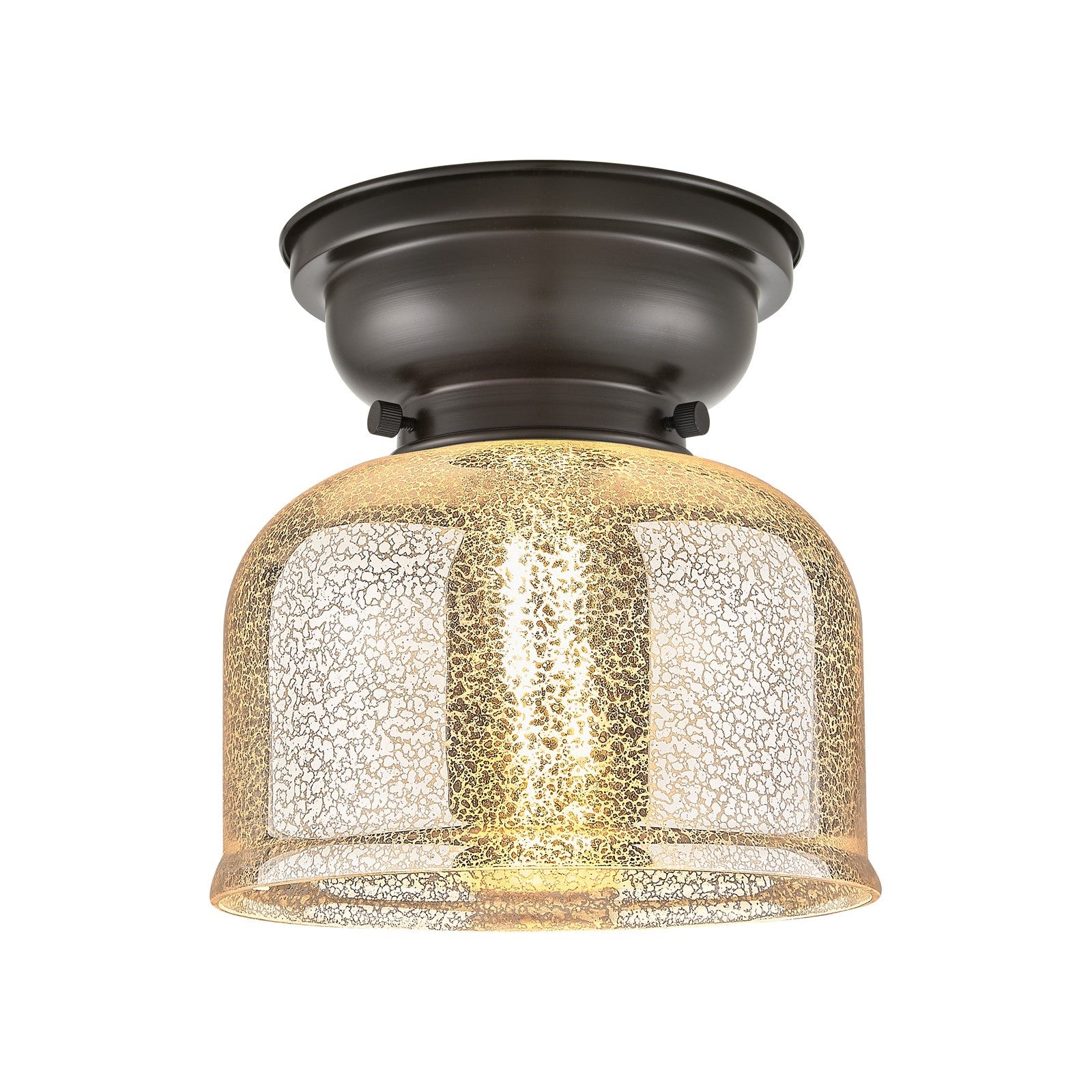 Innovations Bell 8in 1-Light Flush Mount | Traditional Farmhouse Oil Rubbed Bronze Steel and Silver Plated Mercury Glass | Model 623-1F-OB-G78-LED