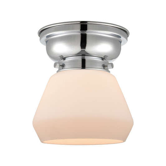 Innovations Fulton 7in 1-Light Flush Mount | Industrial Polished Chrome and Matte White Frosted Glass | Bathroom & Hallway | 7 x 7 | Model 623-1F-PC-G171