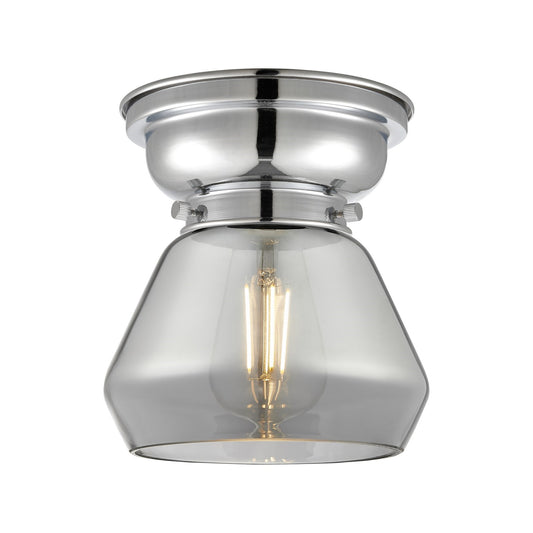 Innovations Fulton 7in 1-Light Flush Mount | Industrial Farmhouse Polished Chrome and Light Smoke Glass | Damp-Rated Bathroom & | Model 623-1F-PC-G173-LED
