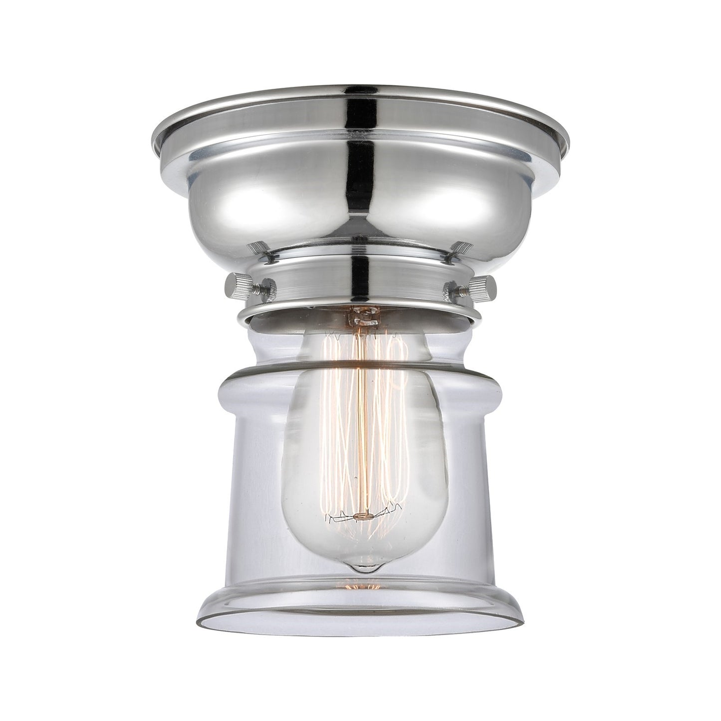 Innovations Canton 6in 1-Light Flush Mount | Industrial Polished Chrome Steel and Clear Glass | Bedroom & Hallway | 600 Lumens | Model 623-1F-PC-G182S-LED