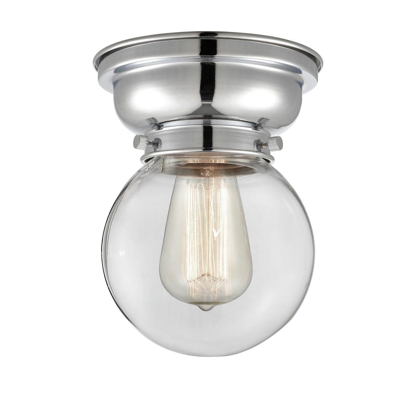 Innovations Beacon 6in 1-Light Flush Mount | Industrial Polished Chrome and Clear Glass | Damp-Rated Hallway & Bathroom | 600 | Model 623-1F-PC-G202-6-LED
