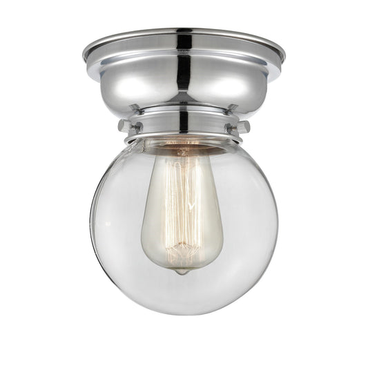 Innovations Beacon 6in 1-Light Flush Mount | Industrial Polished Chrome and Clear Glass | Damp-Rated Hallway & Bathroom | 600 | Model 623-1F-PC-G202-6-LED