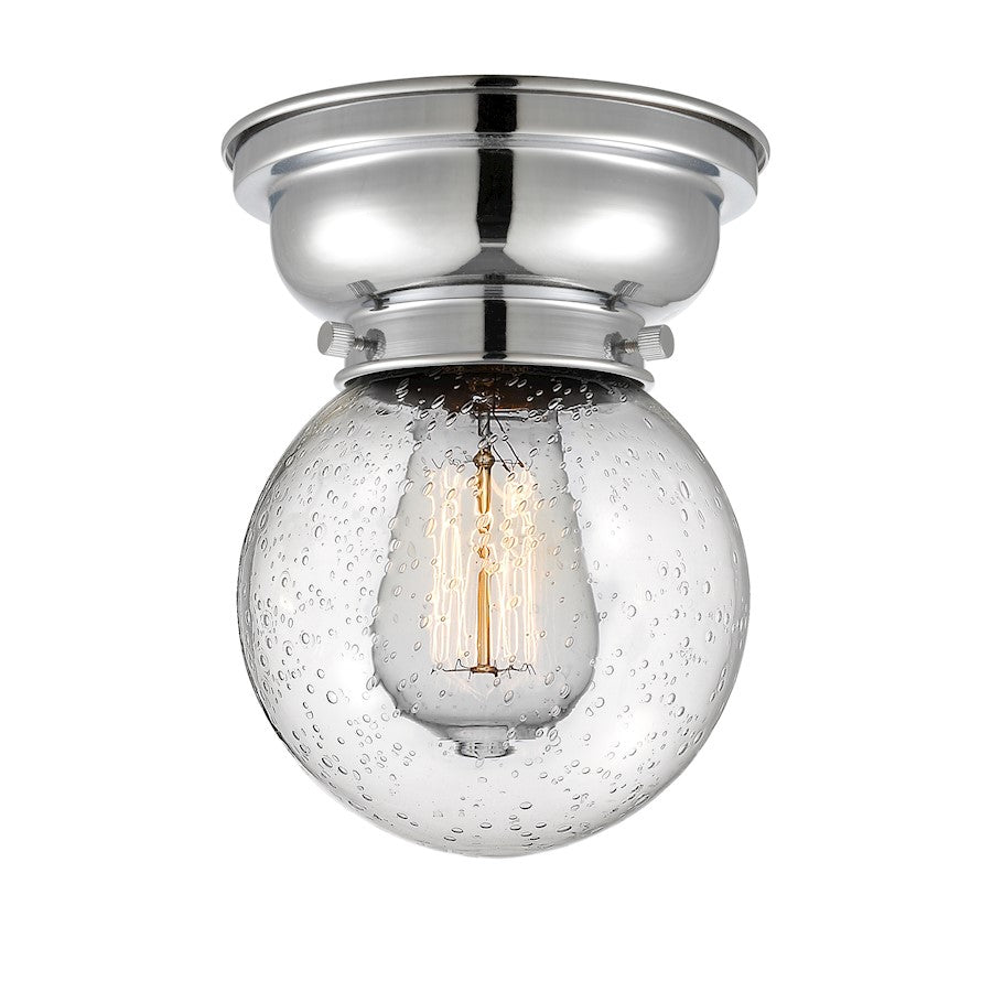 Innovations Beacon 1 Light Flush Mount, Polished Chrome/Seedy