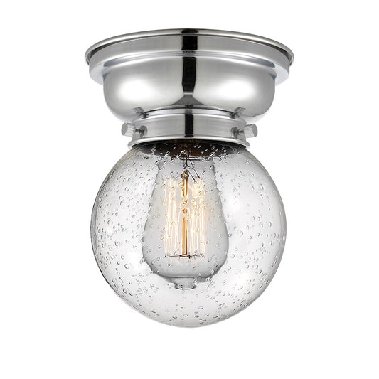 Innovations Beacon 1 Light Flush Mount, Polished Chrome/Seedy