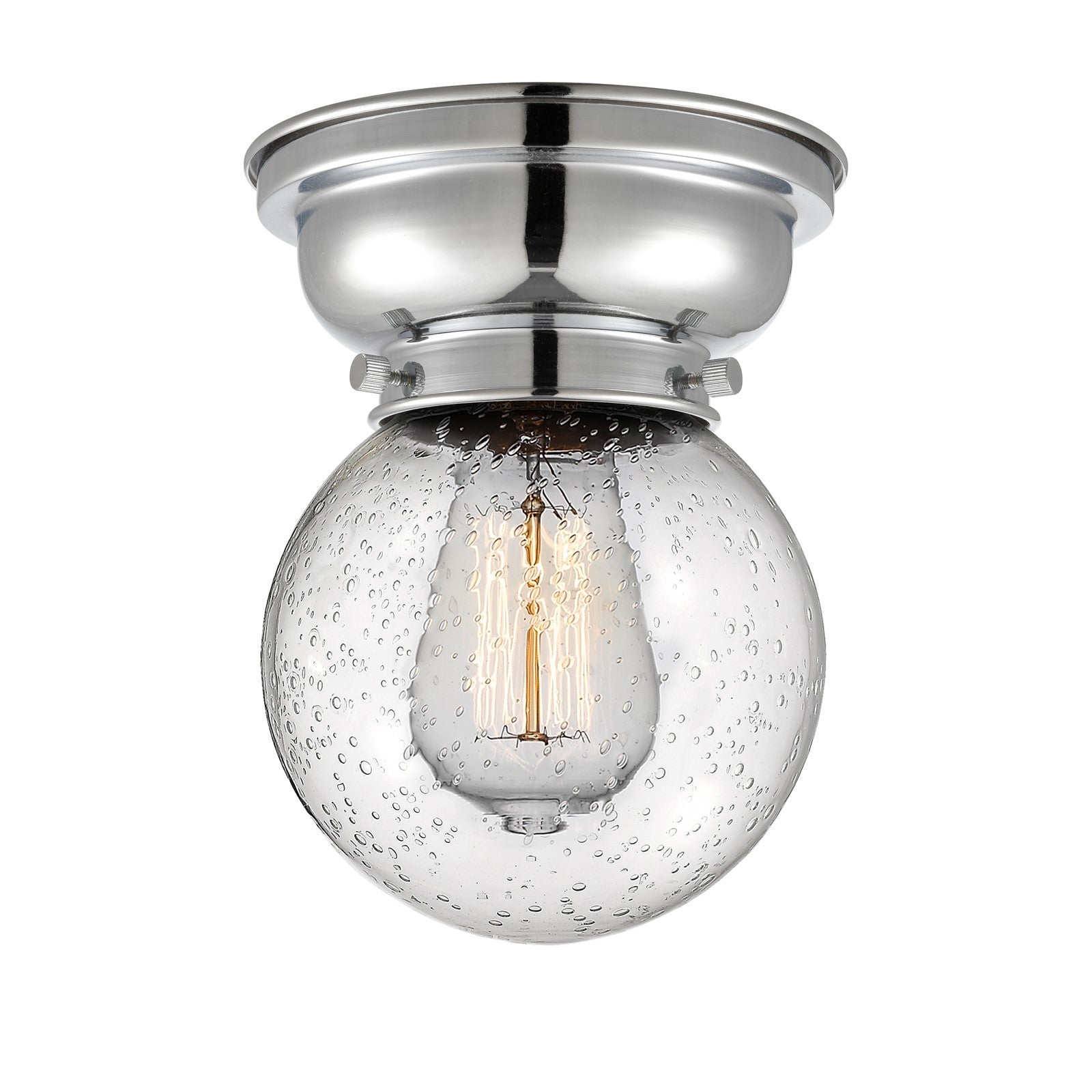 Innovations Beacon 6in 1-Light Flush Mount | Industrial Polished Chrome Steel and Seedy Glass | Hallway & Bathroom | 6 x 6 x | Model 623-1F-PC-G204-6-LED