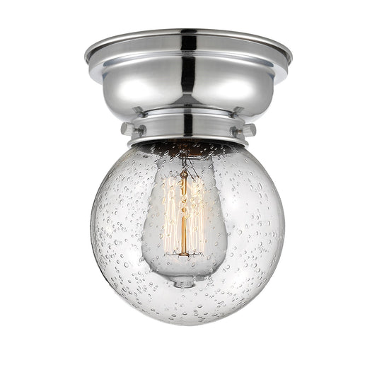 Innovations Beacon 6in 1-Light Flush Mount | Industrial Polished Chrome Steel and Seedy Glass | Hallway & Bathroom | 6 x 6 x | Model 623-1F-PC-G204-6-LED