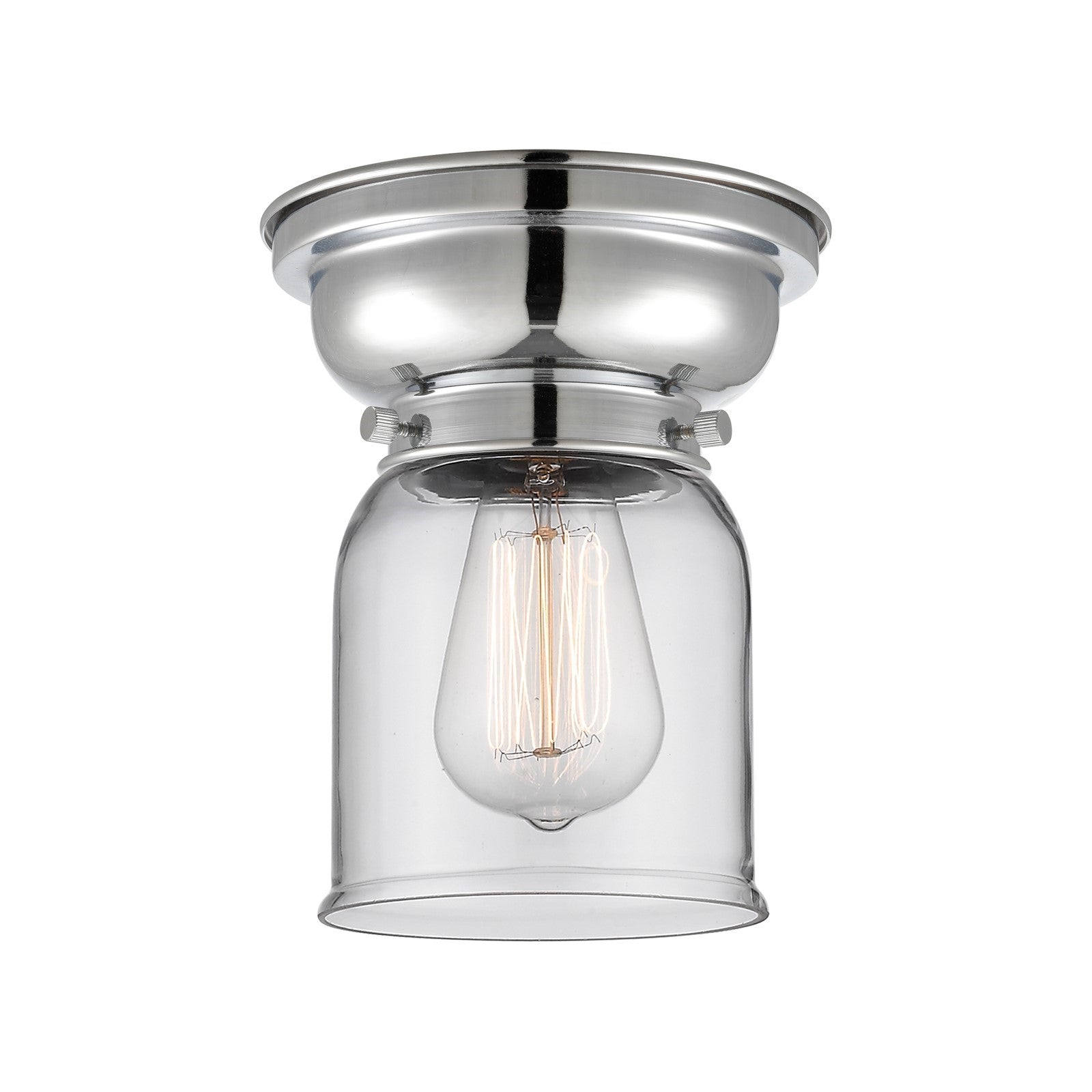Innovations Bell 5in 1-Light Flush Mount | Industrial Farmhouse Polished Chrome and Clear Glass | Kitchen & Hallway | 5 x 8 in | Model 623-1F-PC-G52-LED
