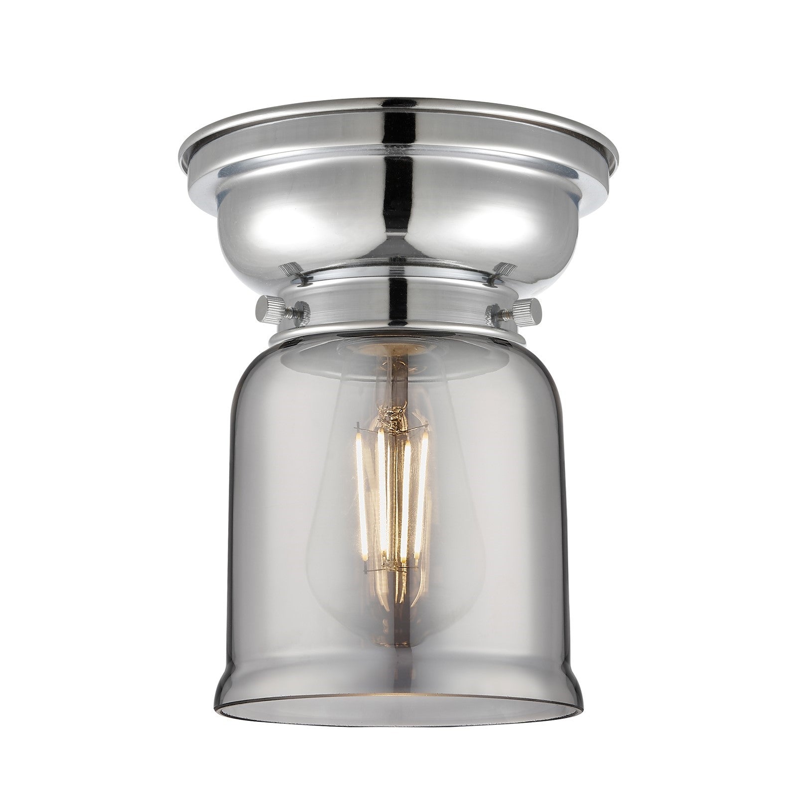 Innovations Bell 5in 1-Light Flush Mount | Industrial Polished Chrome and Light Smoke Glass | Entryway & Hallway | 5 x 5 x 8 in | Model 623-1F-PC-G53