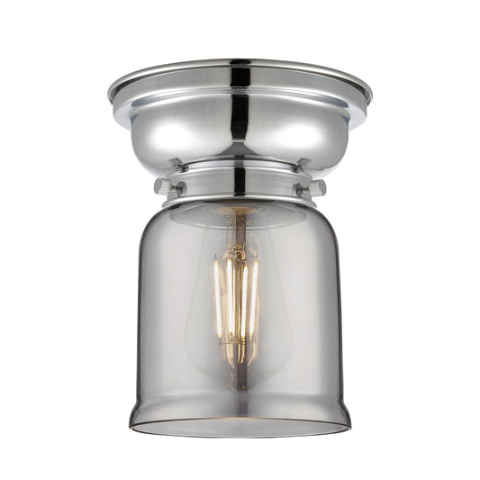 Innovations Bell 5in 1-Light Flush Mount | Industrial Polished Chrome and Light Smoke Glass | Entryway & Hallway | 5 x 5 x 8 in | Model 623-1F-PC-G53