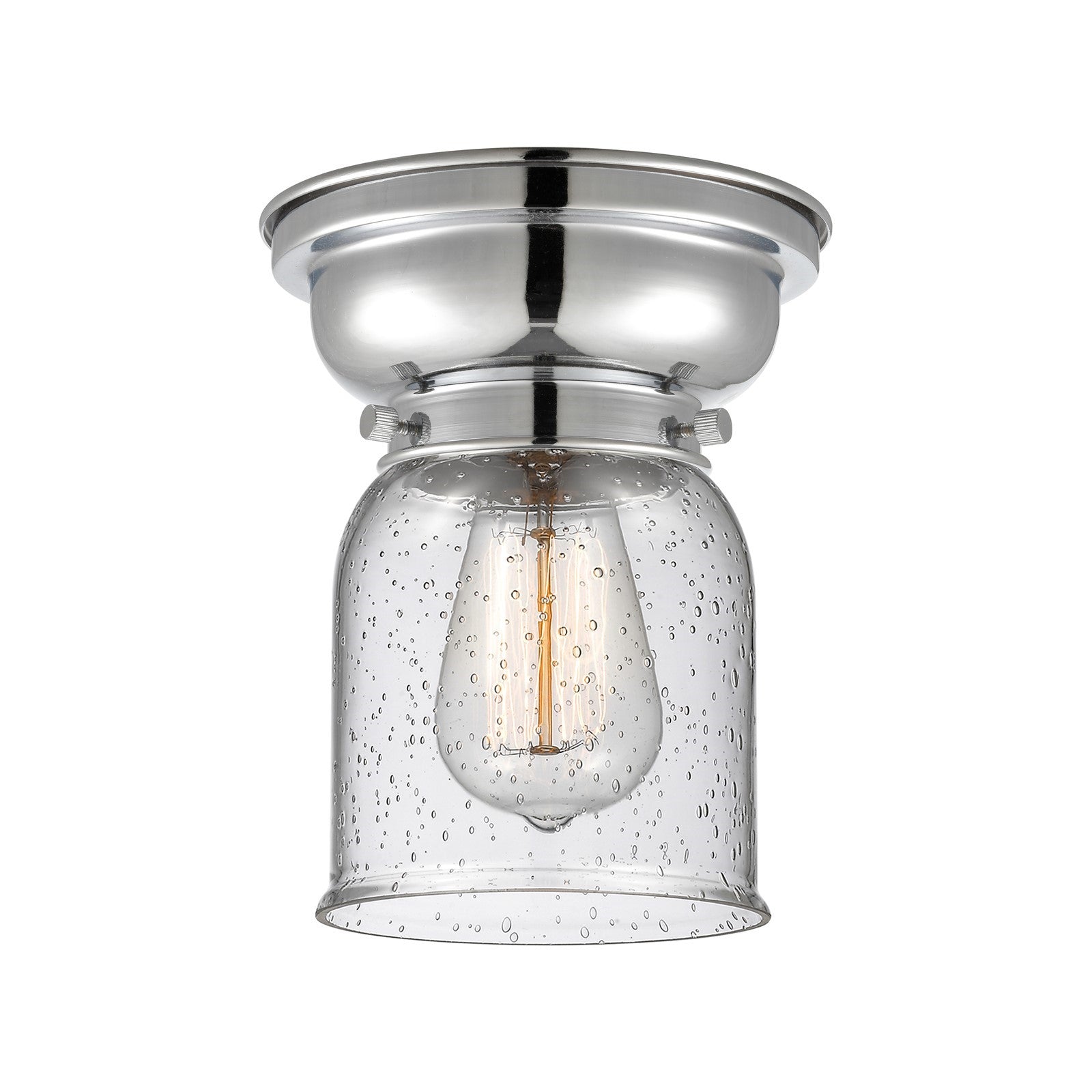 Innovations Bell 5in 1-Light Flush Mount | Industrial Polished Chrome Steel and Seedy Glass | Hallway & Bathroom | 5 x 5 x 8 in | Model 623-1F-PC-G54