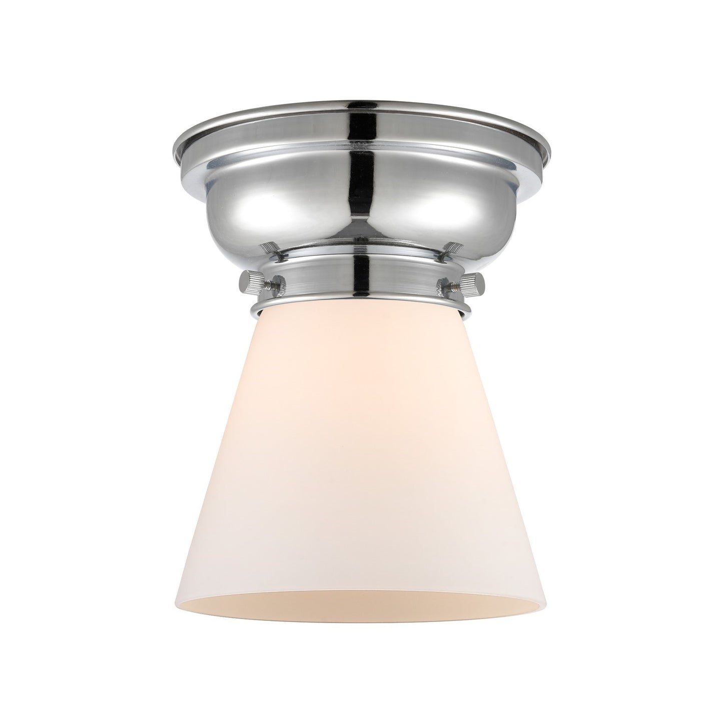 Innovations Cone 6.25in 1-Light Flush Mount | Industrial Polished Chrome and Matte White Frosted Glass | Kitchen, Hallway & Bathroom | Model 623-1F-PC-G61