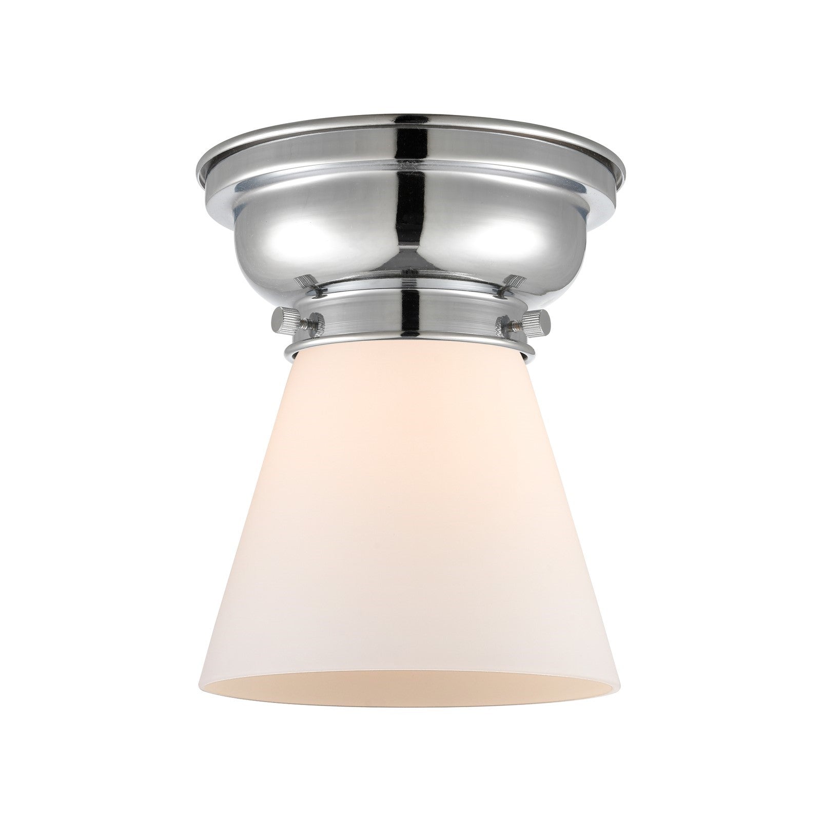 Innovations Cone 6.25in 1-Light Flush Mount | Industrial Polished Chrome and Matte White Frosted Glass | Kitchen, Hallway & Bathroom | Model 623-1F-PC-G61